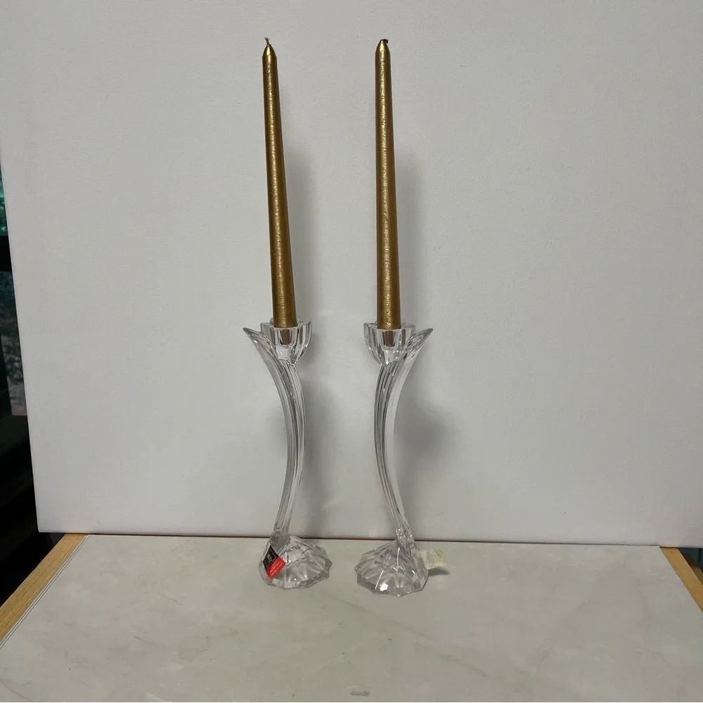 Mikassa Flower Song Austrian Crystal Clear Candle Holders small chip